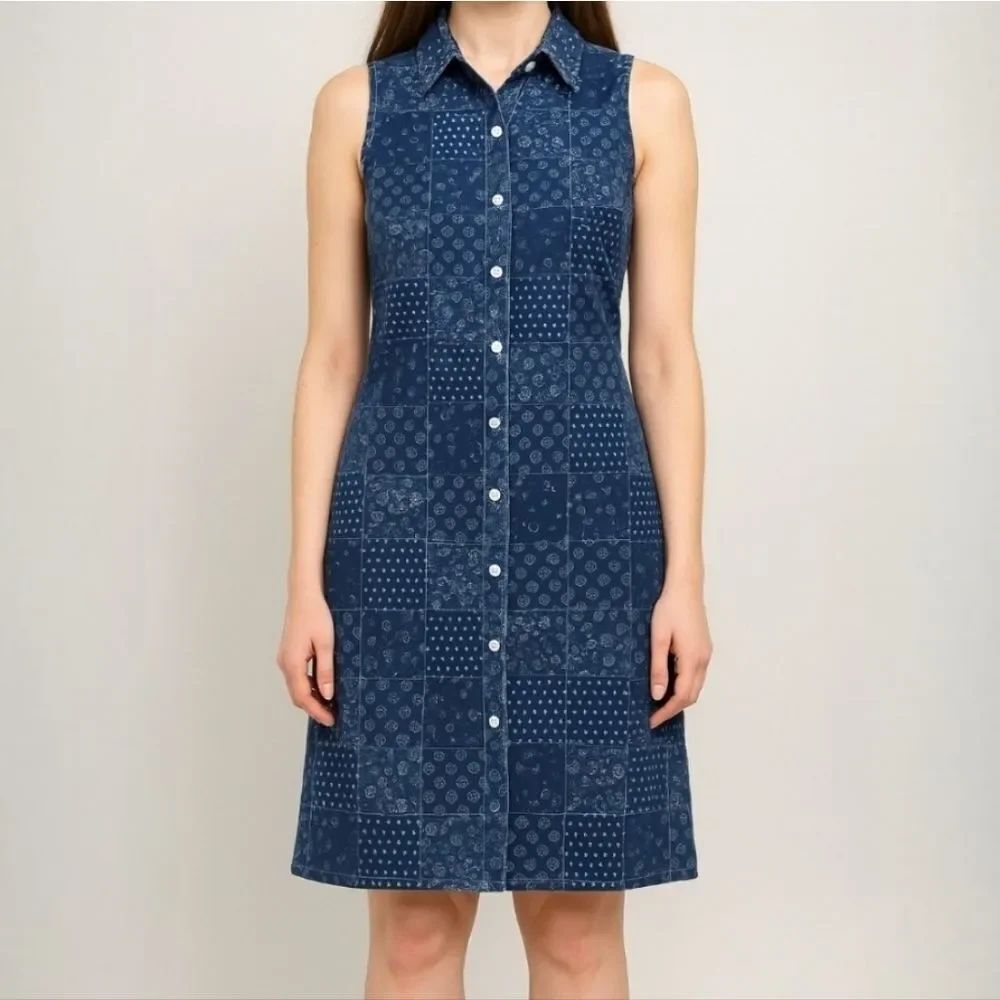 Talbots Denim Patchwork Sleeveless Button-DownβShirt Dress